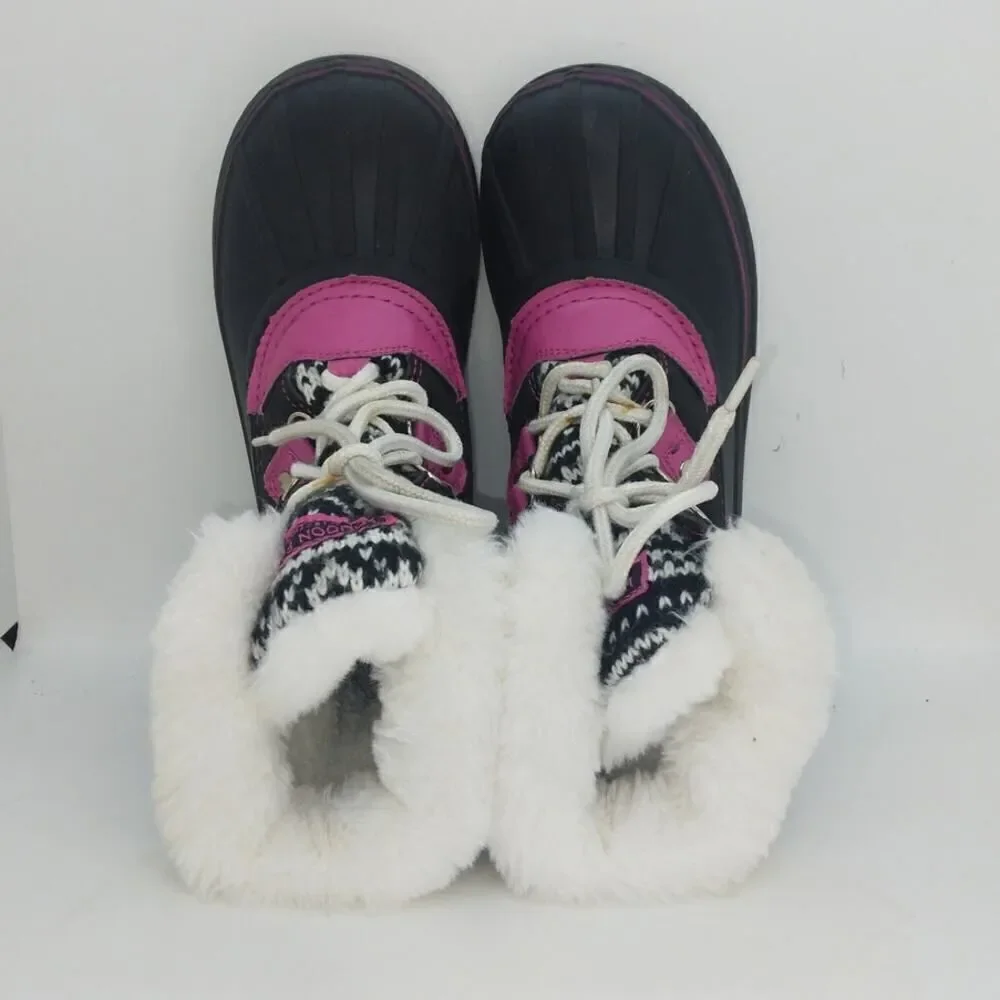 London Fog Girls Pre-owned Faux Fur Lined Black & Pink Winter Boots - sz. 1
